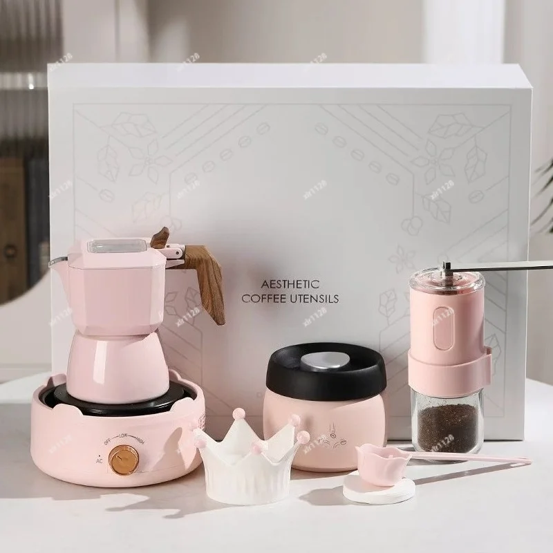 Pink Double Valve Moka Pot Coffee Maker Gift Set Wedding Birthday Present