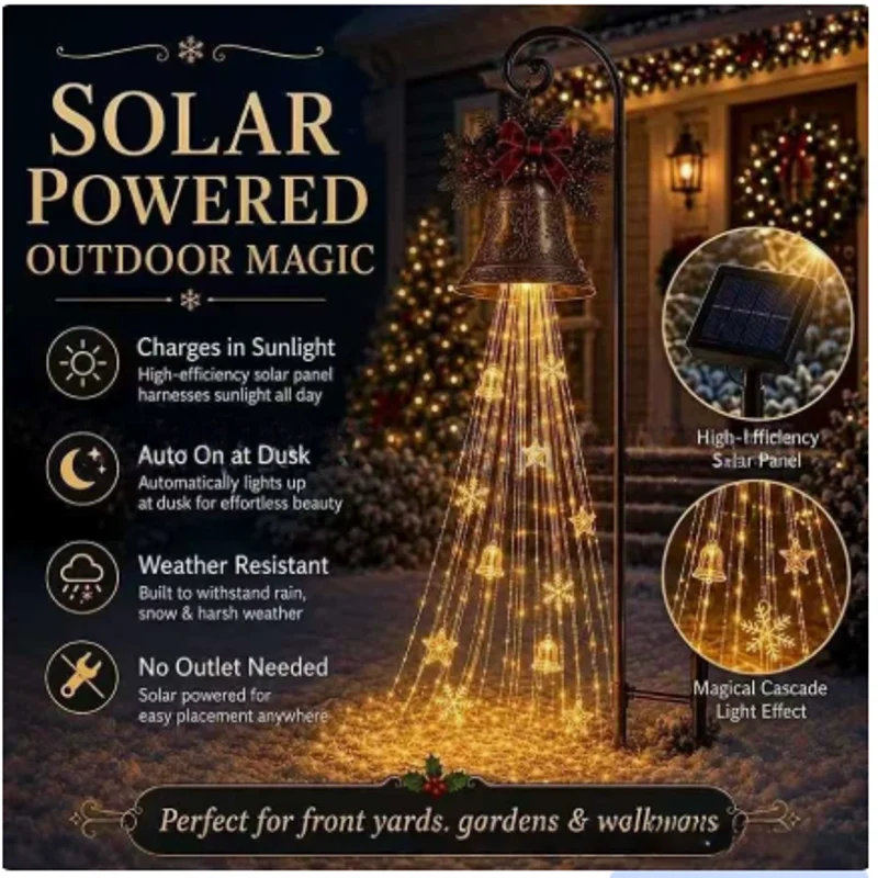 1/2PCS Christmas Bell Cascade Solar Yard Light, Outdoor Garden Christmas Decoration