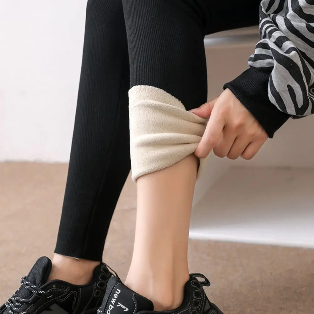 Cusual Letter Women Leggings Autumn Winter Slim Fit Long Pants Warm Thickened Fleece Pants