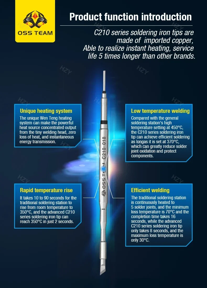 OSS TEAM C210 C115 C245 Integrated Soldering Iron Tip Heating Core Efficient Heat for Mechanic Sugon Aifen I2C Soldering Station
