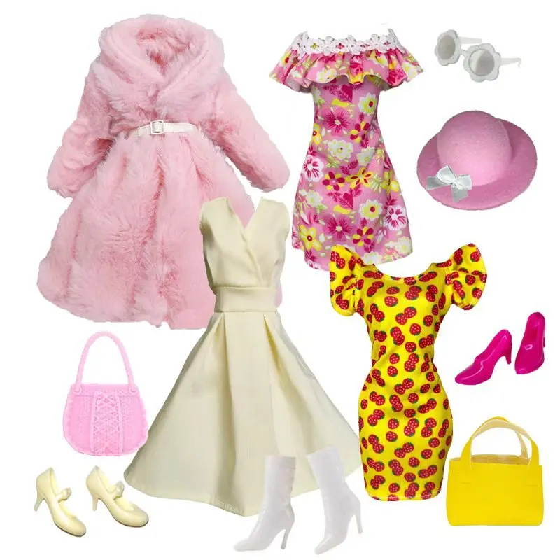 

30cm Doll Toy Clothes Faux Fur Coat Set Fashion Dresses Pants Plush Jackets Parts Set For 1/6 Xianxian Supermodel Xinyi Dolls