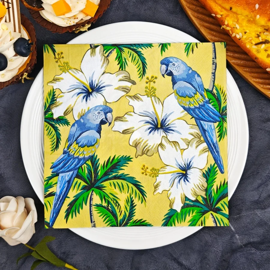 Disposable Paper Napkins 20Pcs Tropical Parrot Hibiscus Palm Print Party Napkin for Wedding Birthday Table Decor