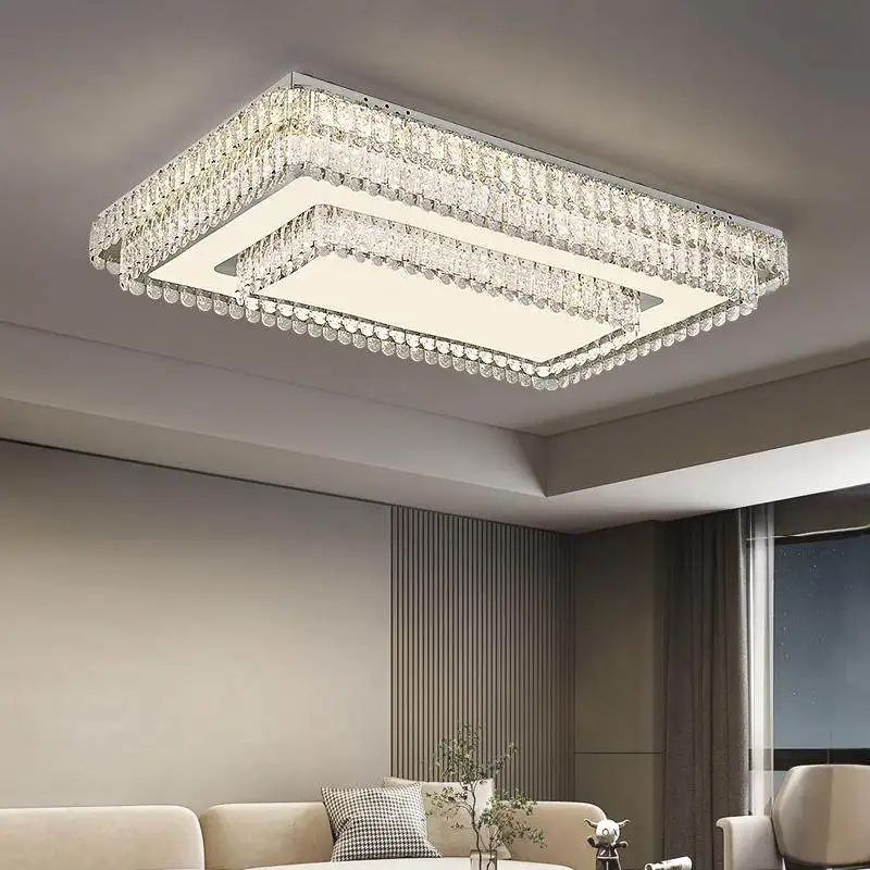 Modern 2026 Led Stainless Steel Crystal Ceiling Light Dimmable, Luxury Living Room Bedroom Decoration Lighting Lamparas Techo