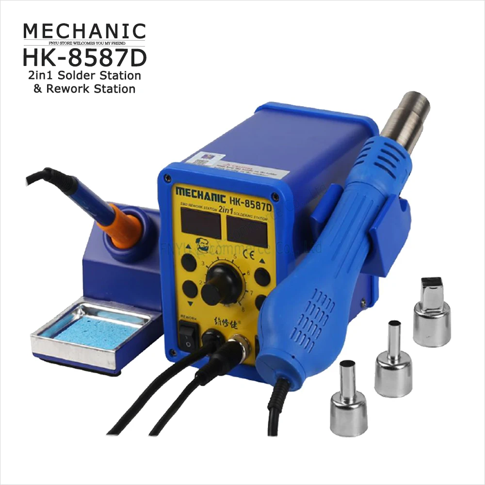 Solder Station Smd Rework Station MECHANIC HK-8587D Hot Air Gun Soldering Station 2 in 1 LED Quiet Desoldering Lead-Free Repair