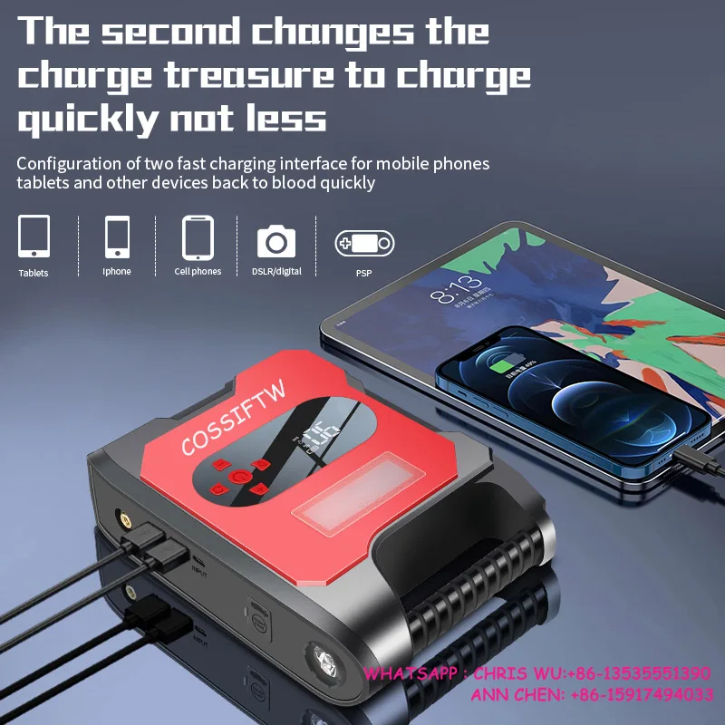 Multifunction 22000mah Car Jump Starter Battery Booster For Tyre Compressor Power Bank Portable Starters With Air Pump