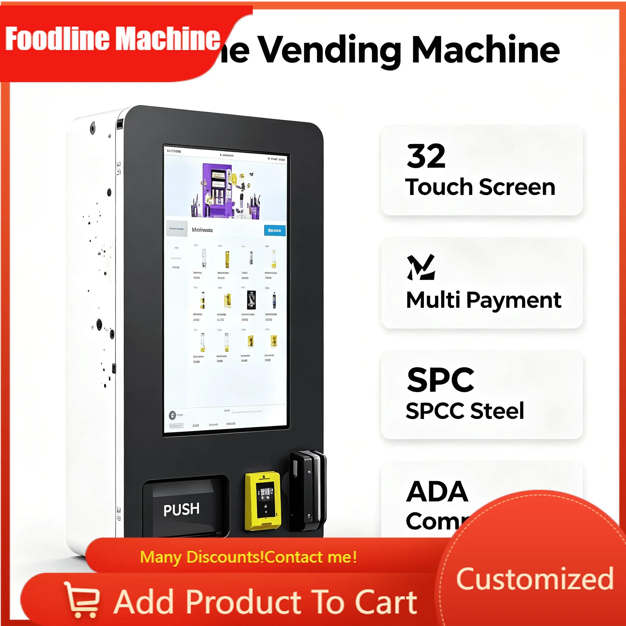 FL Wholesale Business Wall Mounted Mini Vending Machine Age Verification SDK 32 Inch Screen Multiple Payment Options Customized