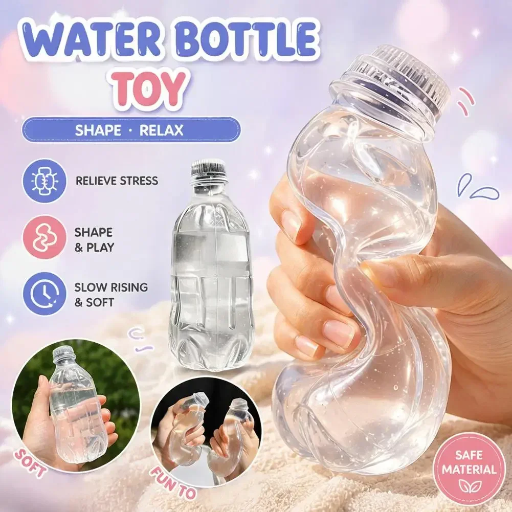 Clear Mineral Water Bottle Squishy Toy,Super Soft Slow Rising Stress Relief Fidget,Deformable Squeeze Toy for Anxiety Adult Kids