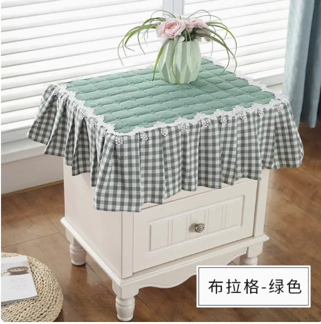 simple plaid tablecloth antislip cabinet cover dustproof bedside table cover frill