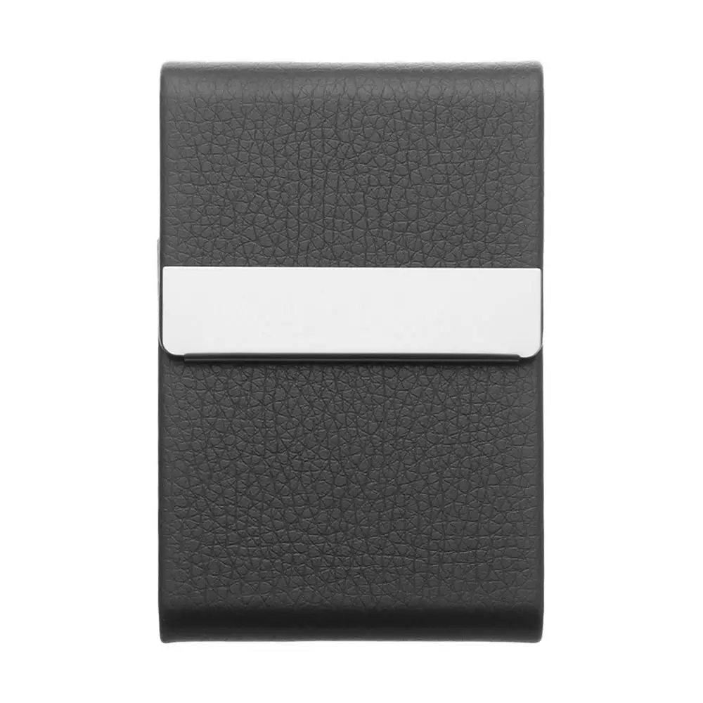 Fashion PU Leather Business Card Holder with Magnetic Buckle Slim Pocket Name Card Holder Stainless Steel Credit Card ID Case