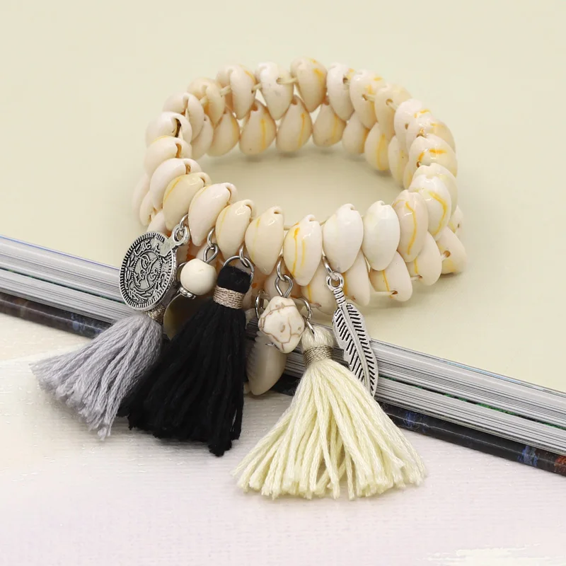 Bracelets for Women Boho Handmade Jewelry Shell Tassel Alloy Charms Bracelet Female Girl Gifts Accessories