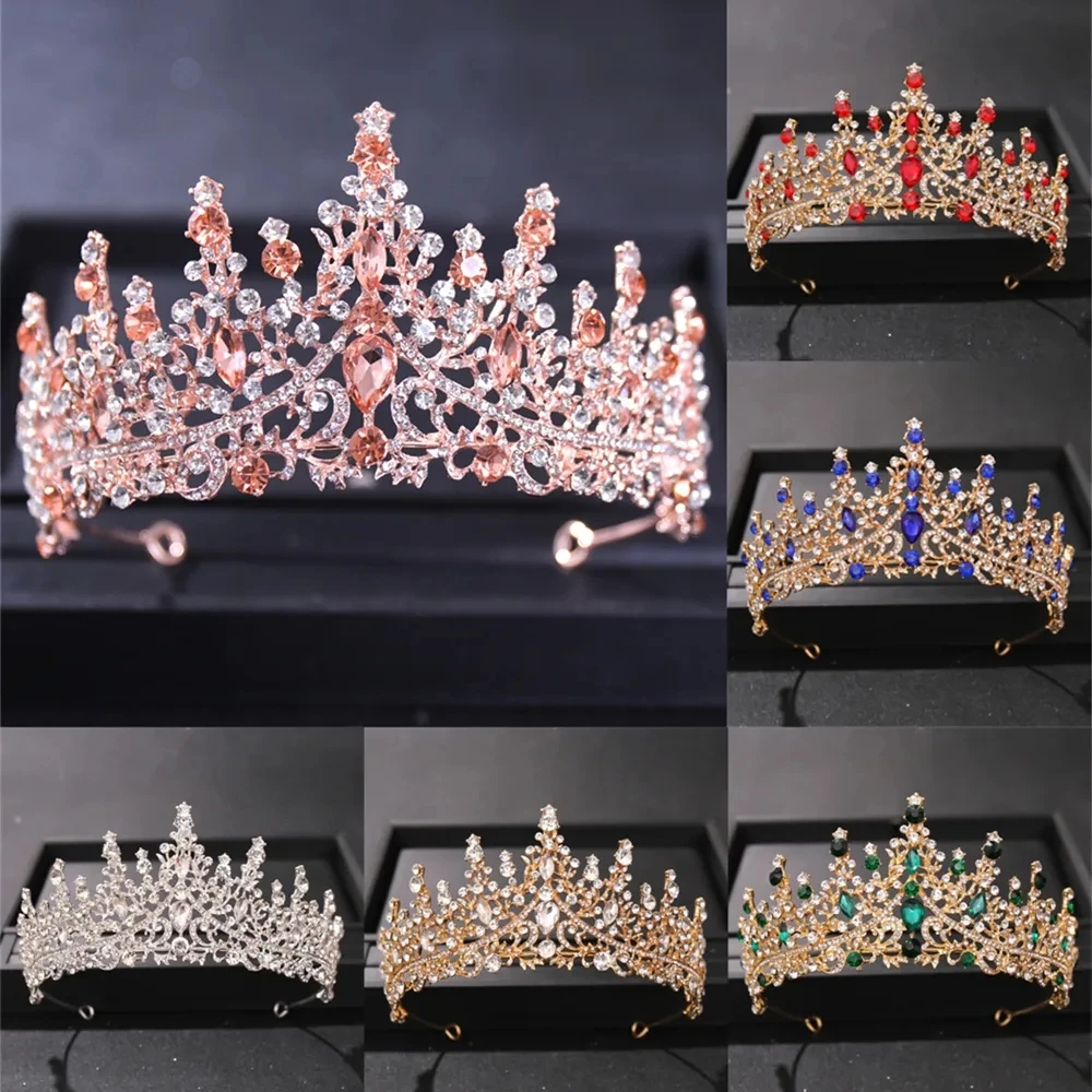 Baroque Vintage Rose Gold Crowns And Tiaras Peach Crystal Bridal Women Tiara Crown Pageant Prom Diadem Wedding Hair Accessories