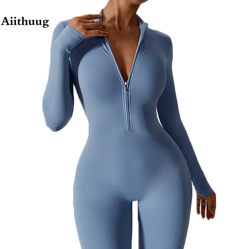 

Aiithuug Full Bodysuit Yoga Bodysuits Zipper Gym Workout Body Suits Fitness Yoga Suit Quick Dry Long Sleeve Suit Sports Jumpsuit