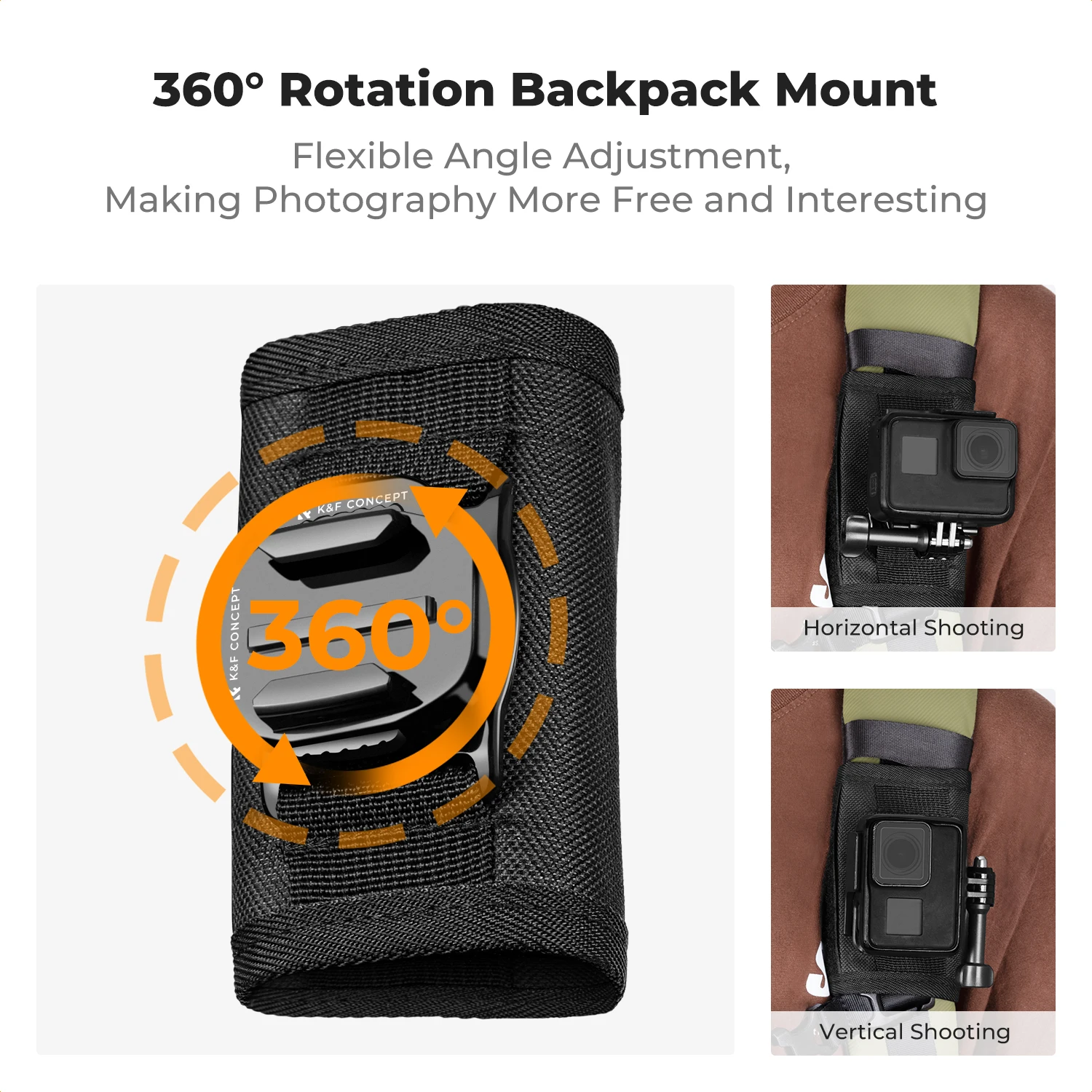 K&F Concept Backpack Shoulder Strap Film POV Content hands-free for Action Camera Rotation Accessories