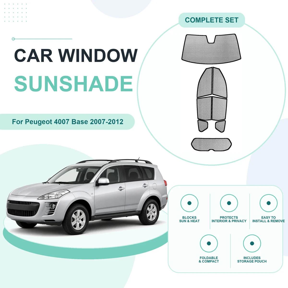 For Peugeot 4007 Base 2007-2012 Custom Full Set Window Sunshades Aluminum Foil Suction Cup Anti UV Privacy
