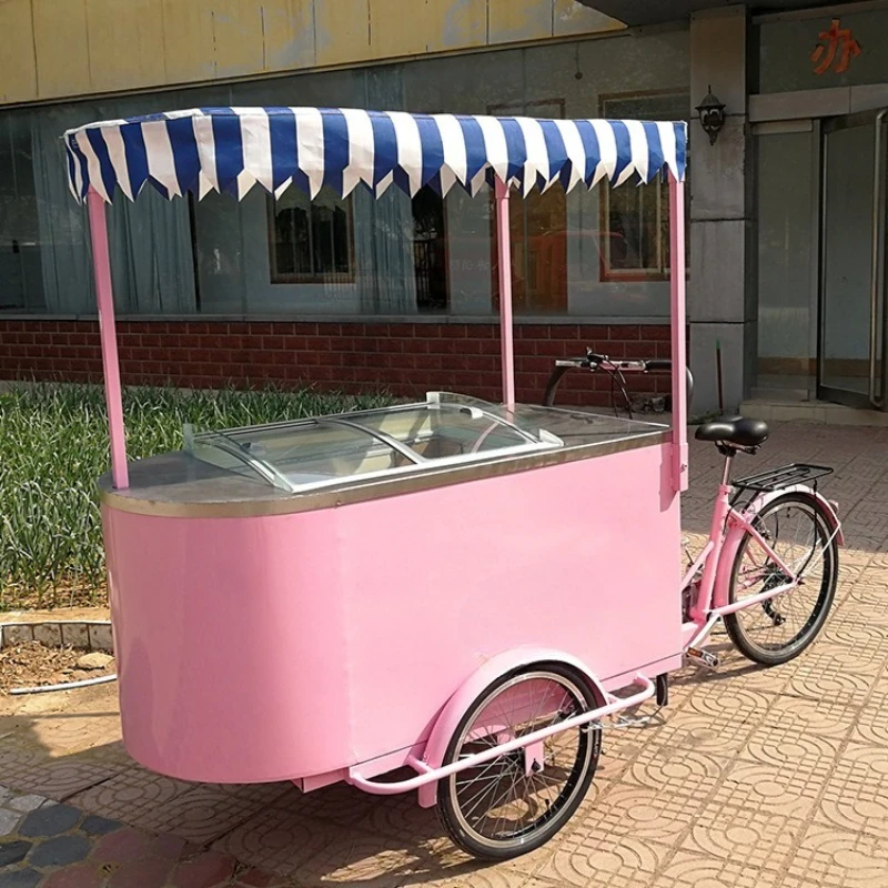 

Pink Ice Cream Truck Street View Mobile Cold Drink Dessert Selling Truck Reverse Donkey Human Tricycle