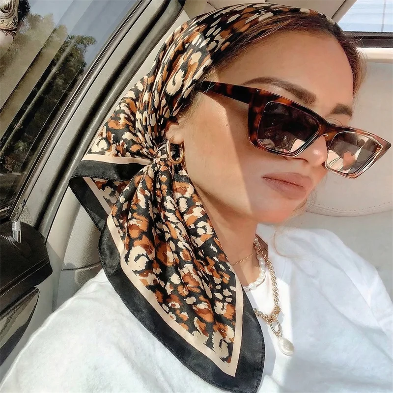New 90cm Fashion Leopard Print Silk Hairbands Scarf Women Elagant Bandana Neck Kerchief Head Bands Foulard Female Scarfs image 3