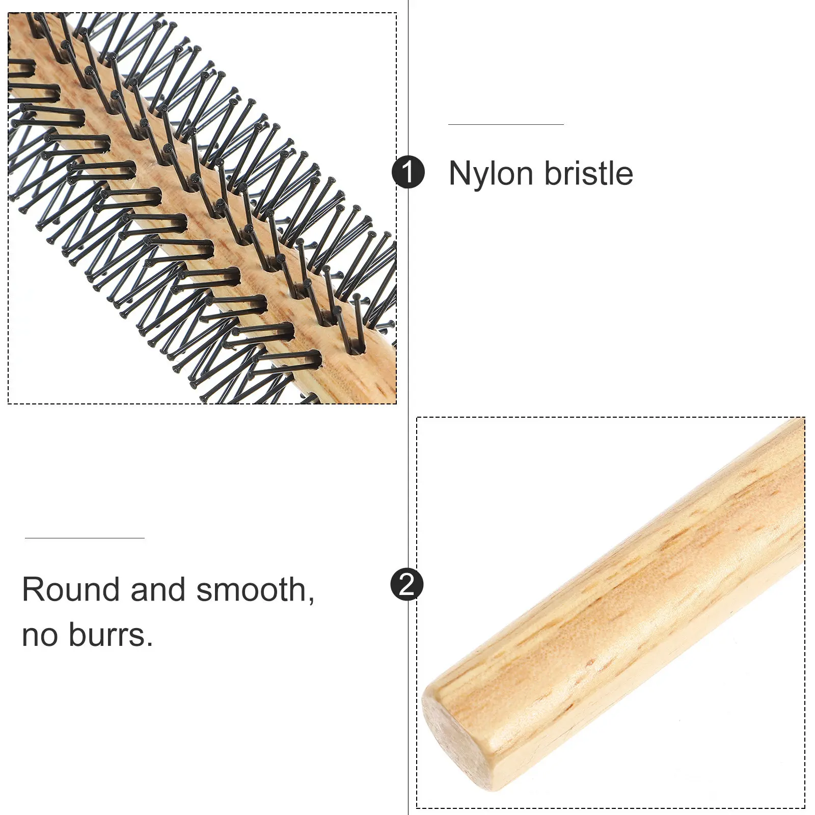 Small Round Brush for Blow Drying Wooden Roller Comb Nylon Bristles Styling Hairbrush for Curly Hair Volume Boost Home Use
