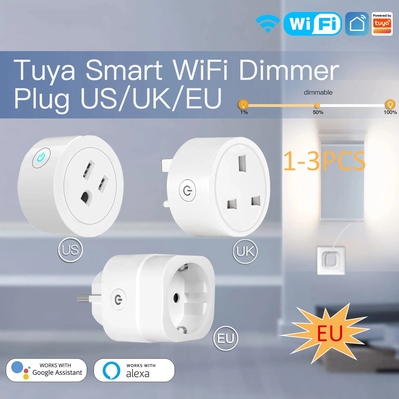 

Tuya Wifi Smart Dimmer Socket EU/US/UK Electrical Outlet Timing Switch Voice Control Alexa Google Home Wireless Power Plug