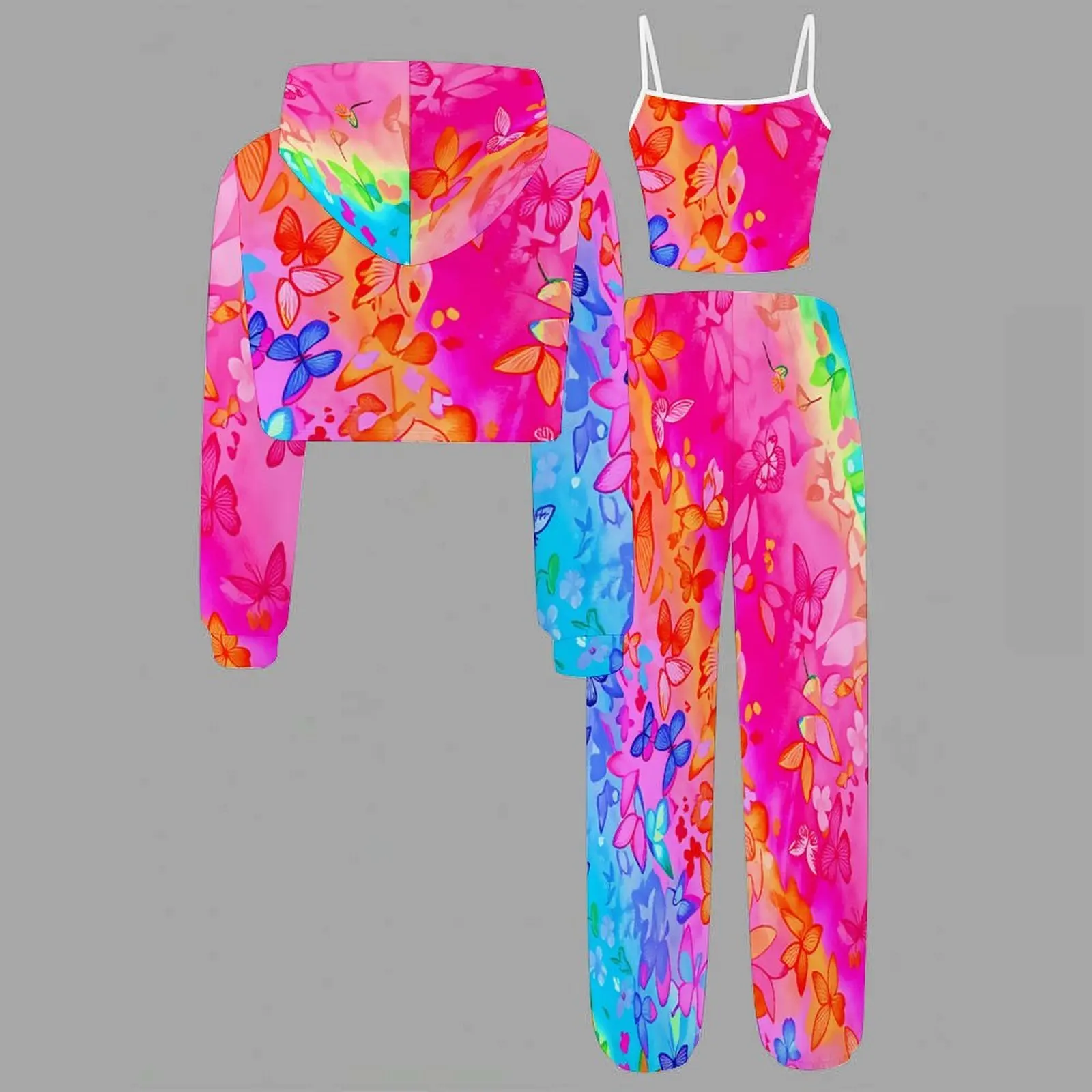 Kids Sweet Fashion Print Three Piece Retro Round Neck Coat  Soft  Skin-friendly Vest Everyday Beach Vacation Party Outfit