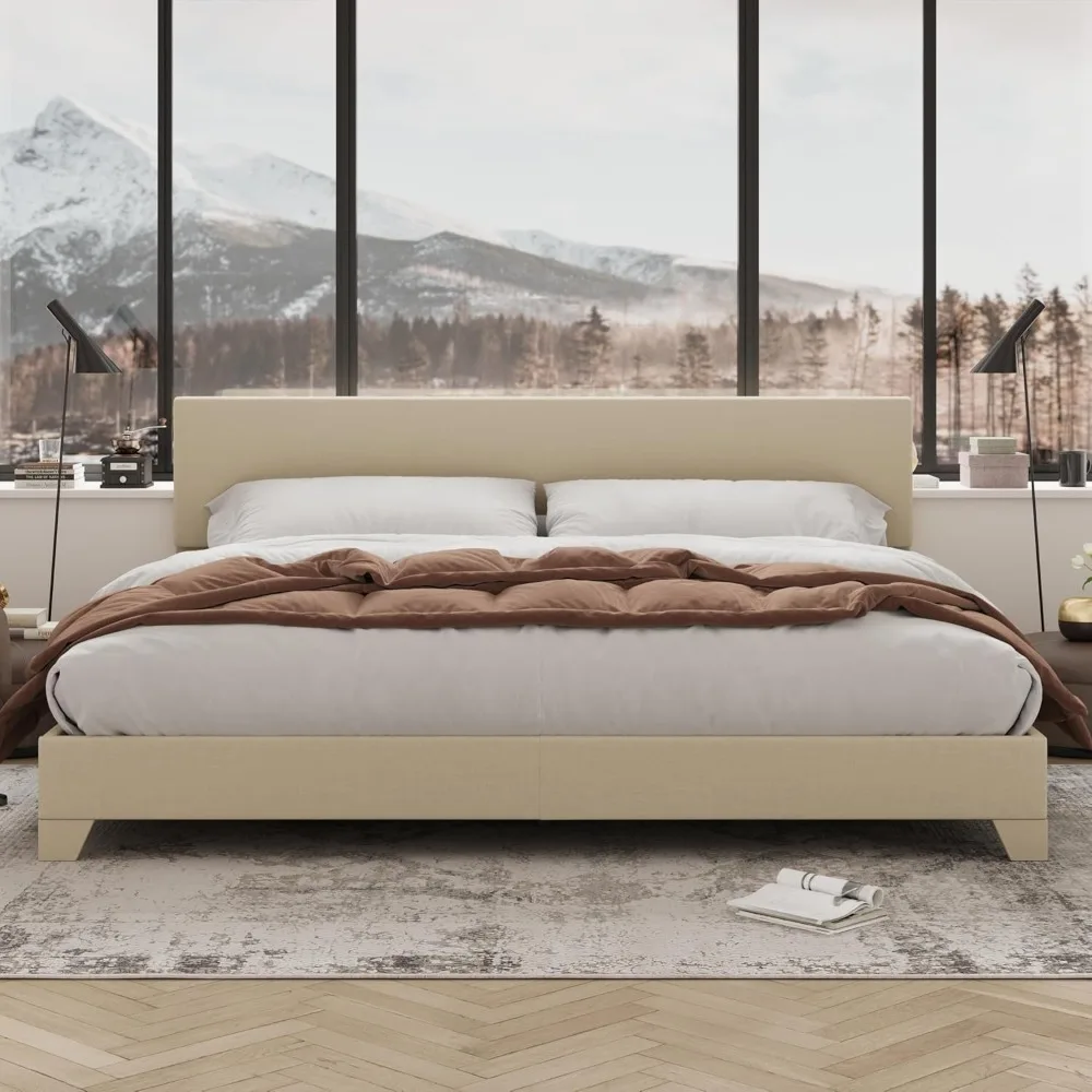 

Full Size Bed Frame W/Adjustable Headboard, Bed W/Wood Slats, Heavy Duty Mattress Foundation, No Box Spring Need, Easy Assembly