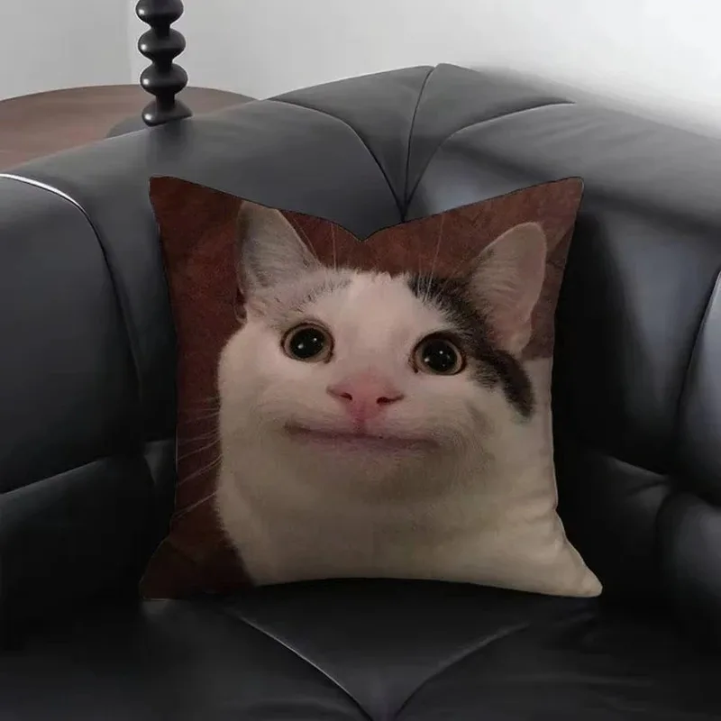 VIKAMA Creative Cat Emoticon Cushion Cover Leather Sofa Cushion Cover Versatile Design Bedroom Headboard Cushion Cover