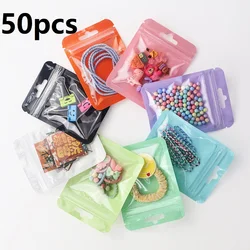 50Pcs Transparent Colorful Plastic Mylar Bags Hair Jewelry Storage Bags Commodity Packaging Self-Sealing Bags