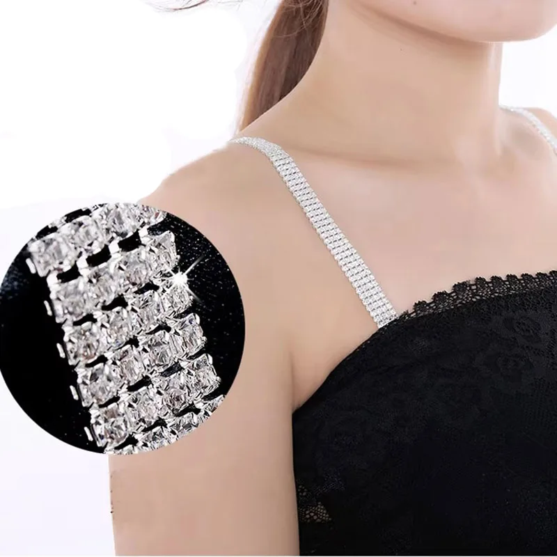 Multi Rows Elegant Adjustable Sparkling Zircon Rhinestone Bra Shoulder Straps for Evening Party Dress Underwear Lingerie Costume