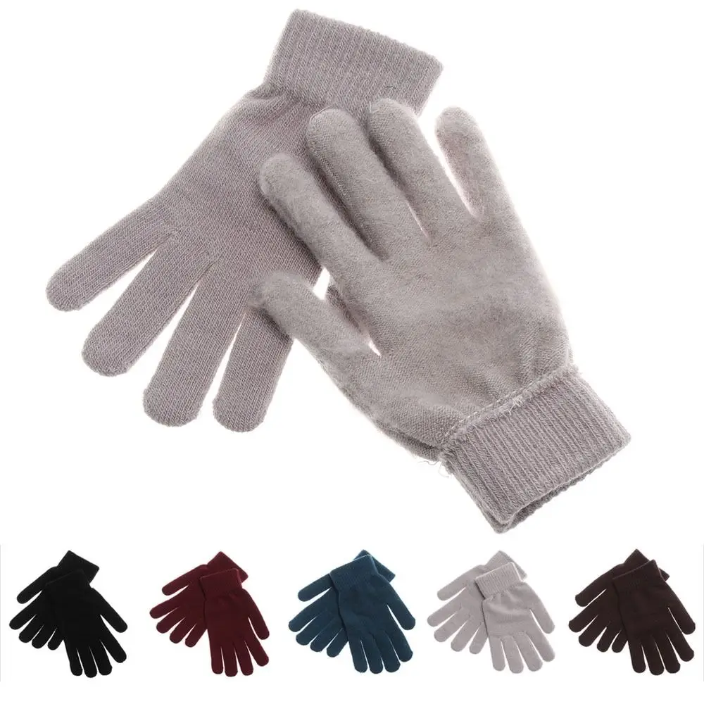 Thicken Full Fingered Gloves Lining Winter Warm Ribbed Knitted Gloves Thermal Wrist Warmer Women Men Mittens Outdoor Activities