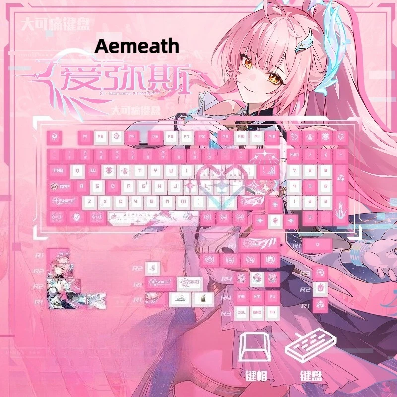 Aemeath Theme Keycaps Game Wuthering Waves Chreey Profile PBT Transparent Custom Cute Keycap Cosplay Doujin Gifts