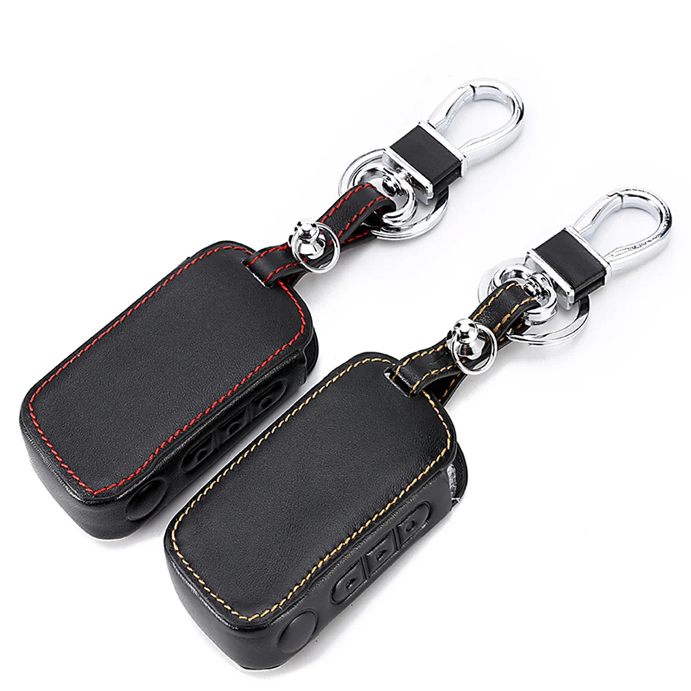 

Car Key Case Cover Holder for A63 Car Alarm Remote Controller LCD Keychain Cover Wallet (Brown Thread)