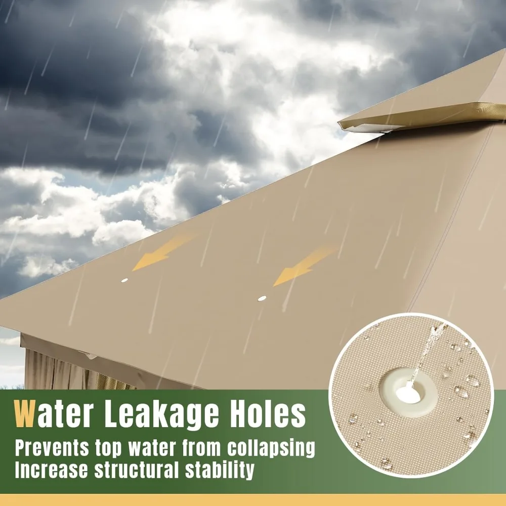 AOXUN Gazebo da esterno per patio 8x8, tettoia con struttura in metallo con doppi tetti, tenda da festa resistente e riparo con zanzariera