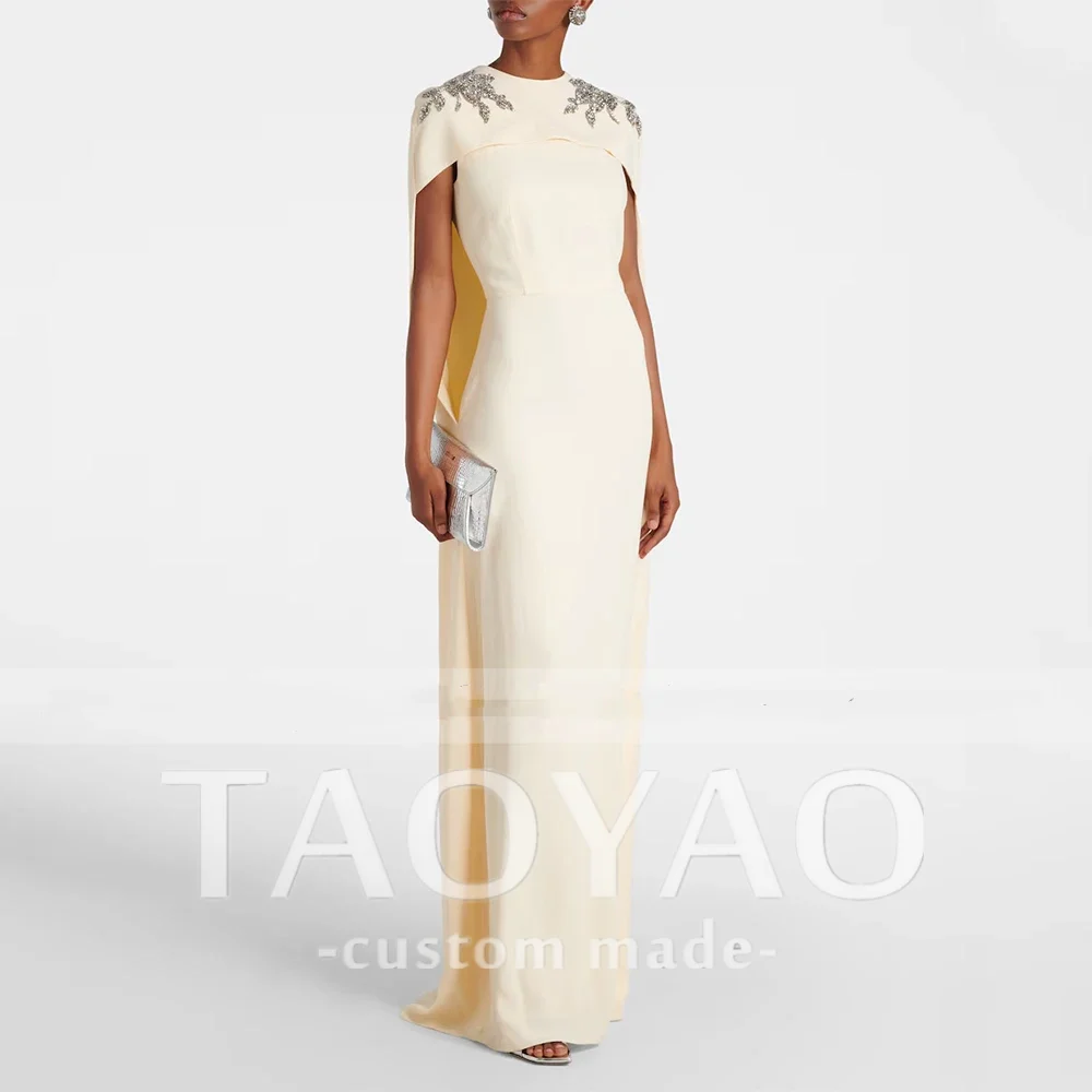 

Желтое вечернее платье с круглым вырезом Русалка для свадьбы Вечернее платье с короткими рукавами Саудовское платье длиной до пола, платье для выпускного вечера с бисером