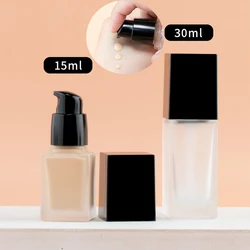 Square Empty Pump Refillable Bottle 15/30ml Glass Liquid Foundation Container Transparent Bottle Portable Pump Cosmetics Bottle