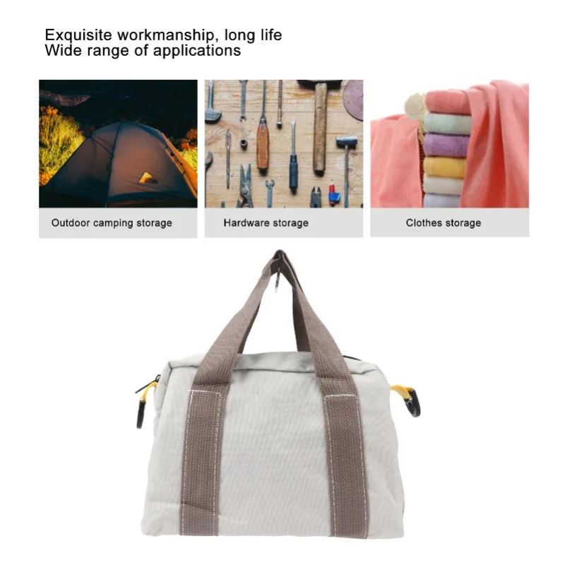 Wide Mouth Tool Bag Waterproof High Bearing Capacity Hardware Storage Canvas Case Handbag Gray 12-20in