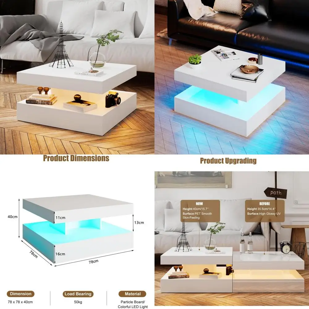 

Contemporary 2-Tier Square Coffee Table with Storage for Living Room and Dining Area