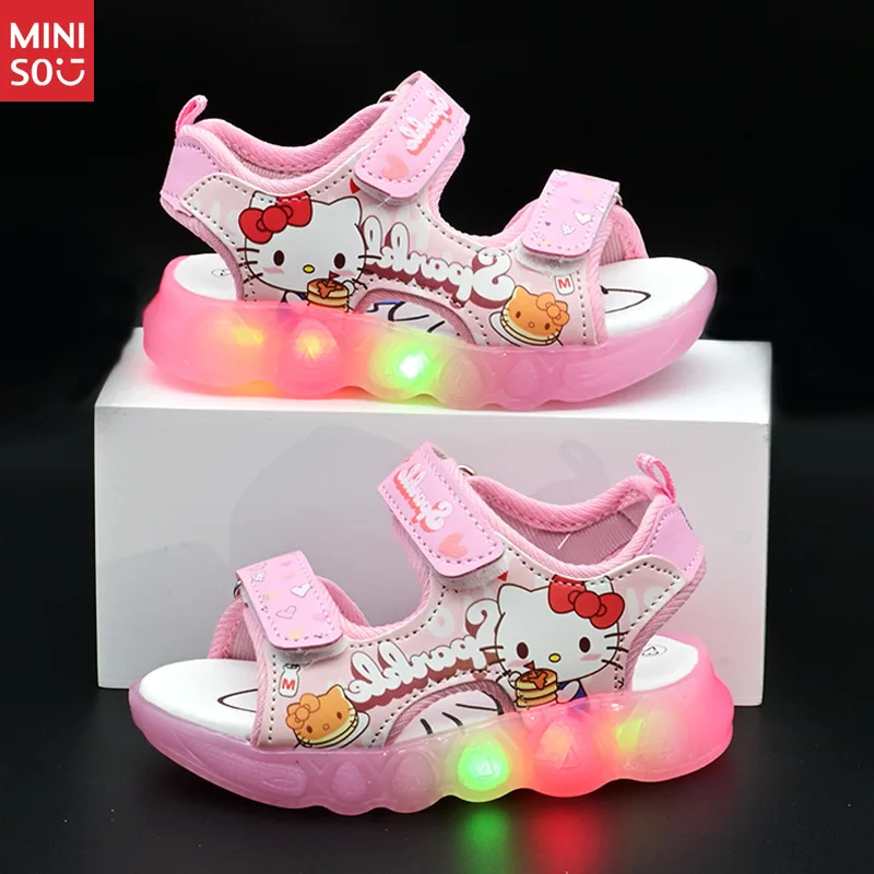 

Сандалии Miniso 2025 с подсветкой для девочек, пляжная обувь принцессы на мягкой подошве со светодиодной подсветкой