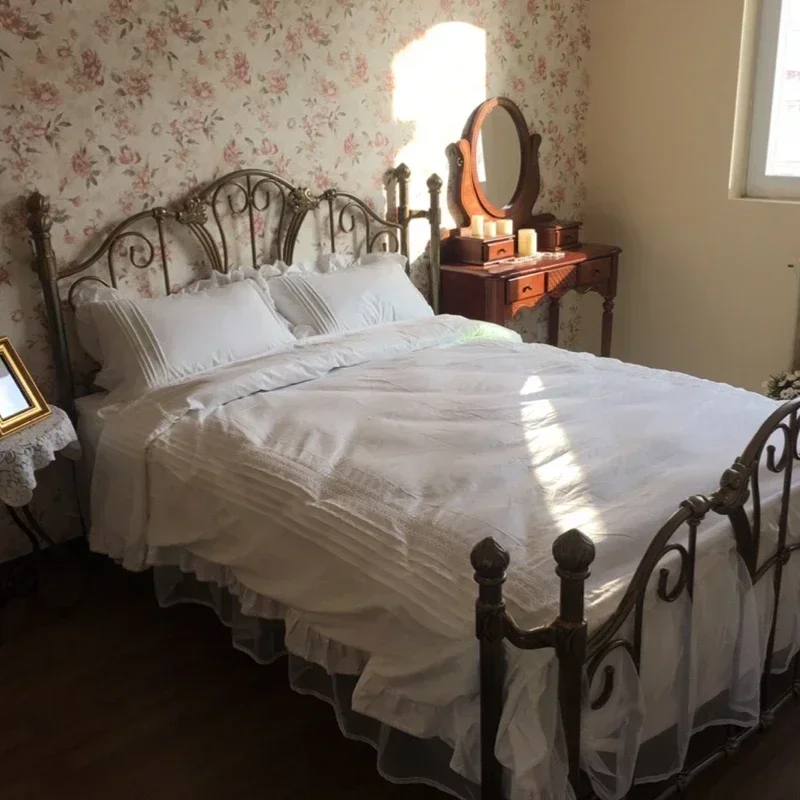 

Iron Loft Full Size Bed Bedroom Luxury Metal Iron White Modern Double Beds Children Hotel Princesse Cama De Casal Furniture Home