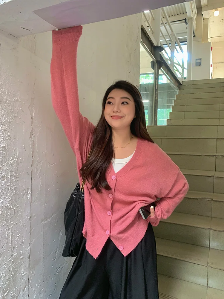 

Lin Da Hui Autumn Lazy Sle Versatile Knitted Open Cardigan plus Size Loose Sweater for Women plus Size Faion 2024 New Arr...