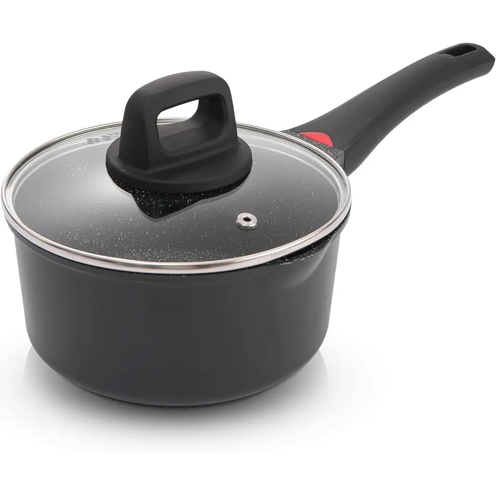 1.3Qt Nonstick Ceramic Sauce Pan with Glass Lid, 6.2 | Black ceramic nonstick, toxin-free. Induction/gas compatible. Even heatin