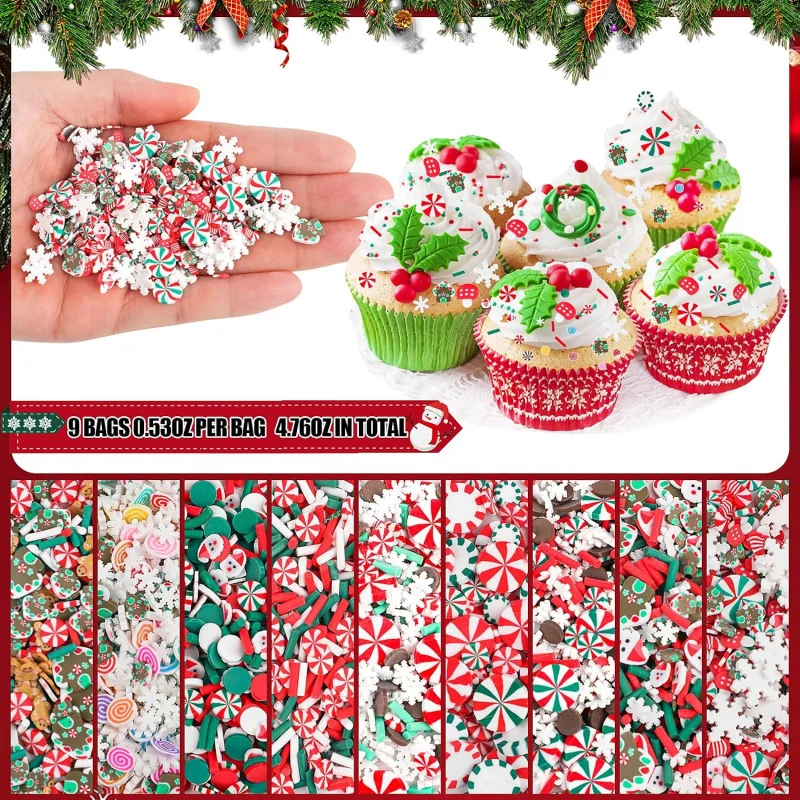 Mini Fake Christmas Sprinkles Polymer Clay Slices, DIY Art Craft Supplies for Cake, Slime Filler, Card Making, Holiday Ornament