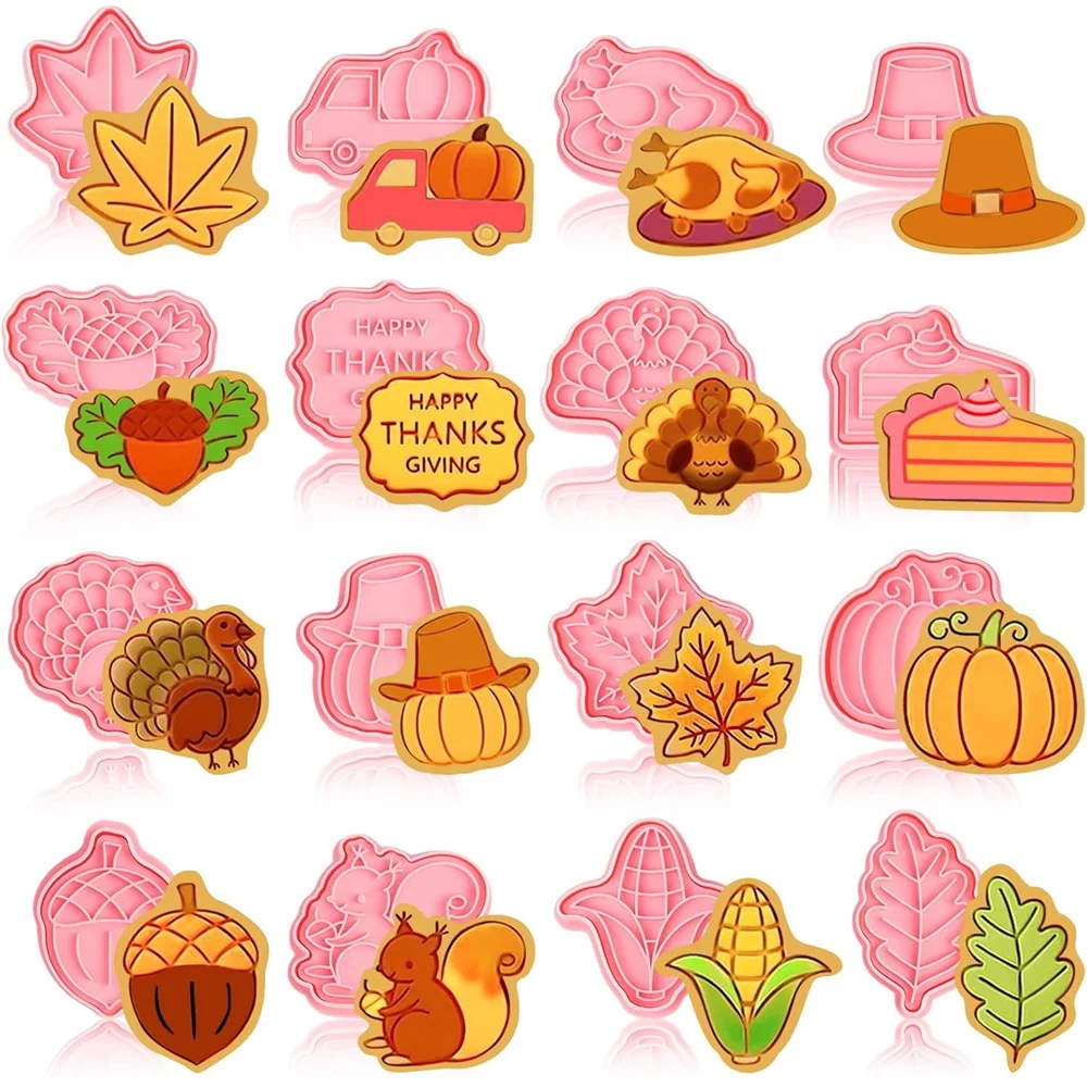 

16 PCS Thanksgiving Themed Cookie Molds Turkey Pumpkin Cookie Molds Fondant Cutting Kitchen DIY Pastry Decoration Baking Tools