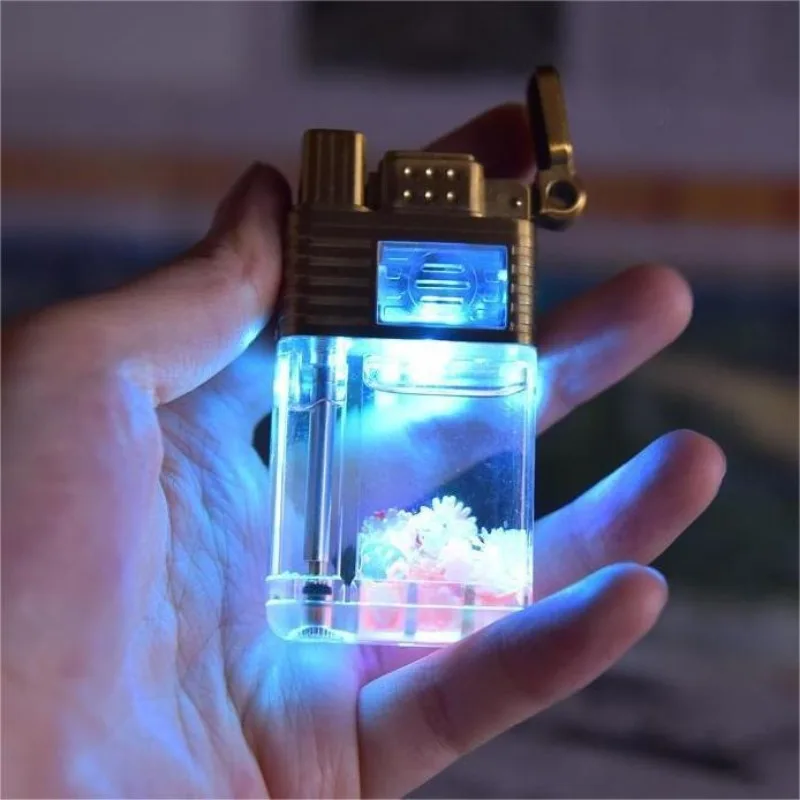 Vintage Old Money Style Lighter, Transparent Body with LED Light, Pink Flame Refillable Gas Lighter, Creative Gift for Men