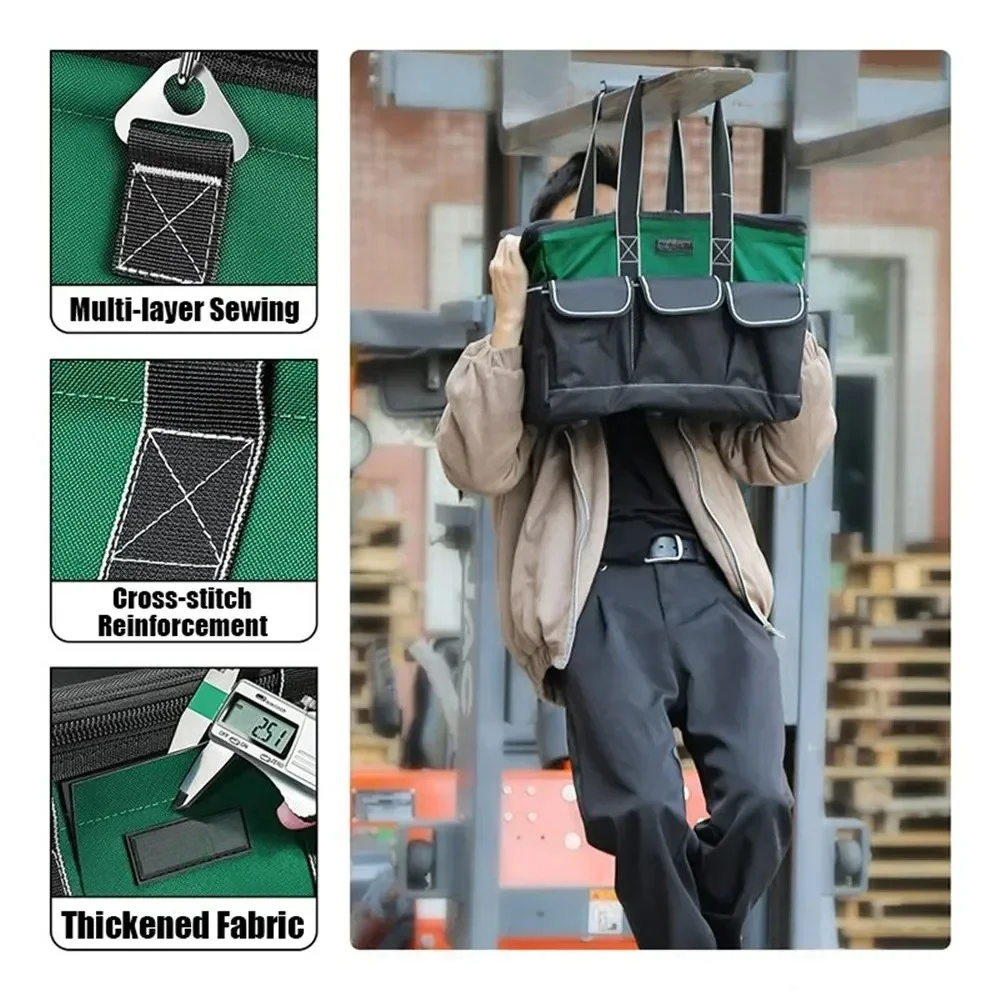Tool Bag Rectangular Waterproof 1680D Oxford Cloth with Strap Large Capacity Bag Tools Increase 30% Capacity for Electrician