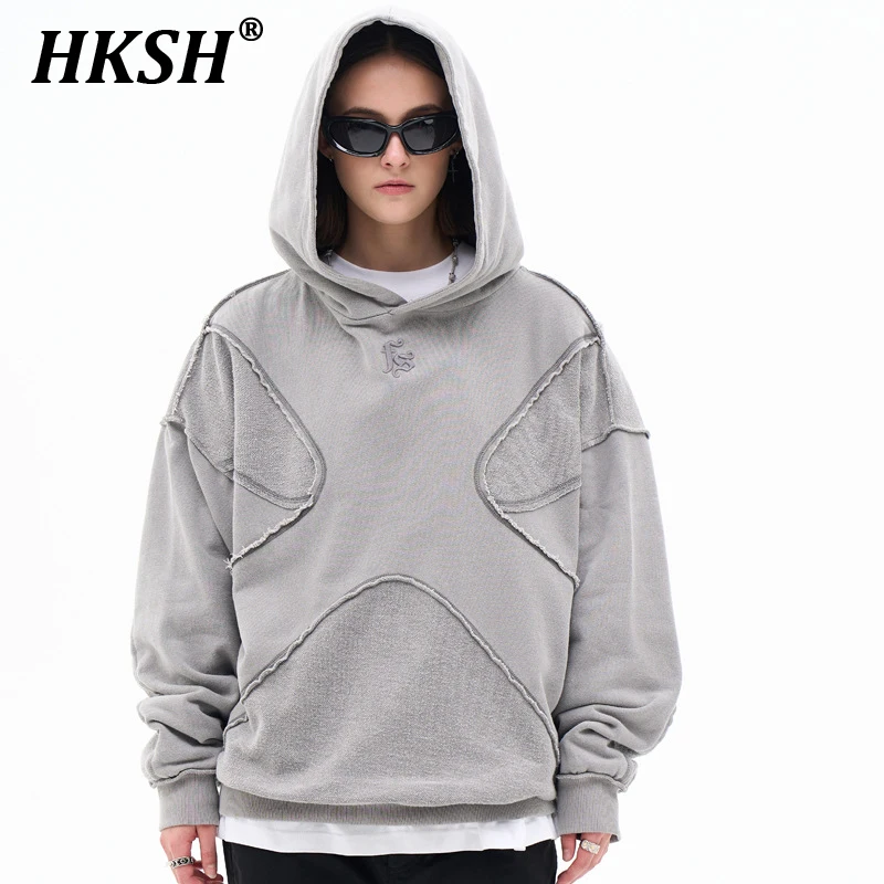 

HKSH Men's Tide Streetwear 2024 Autumn Winter New Trend Chic Reverse Car Design Sweatshirt Cotton High Street Bagy Hoodie HK3088