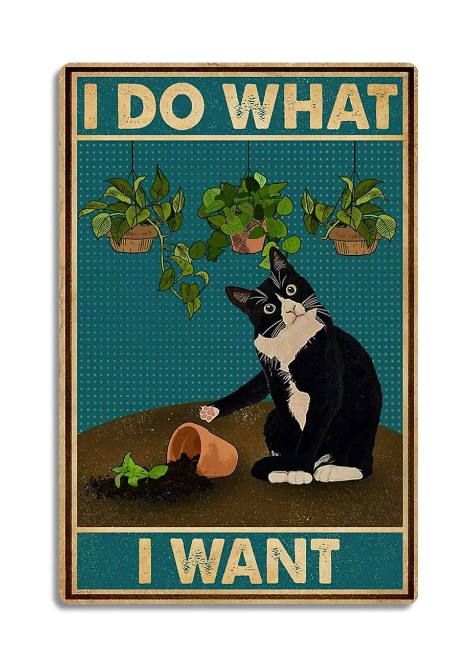 Fmcmly I Do What I Want Funny Black Cat Decor Tin Signs Cute Cat Personalized Metal Poster Wall Art Decor Sign for Home Bathroom