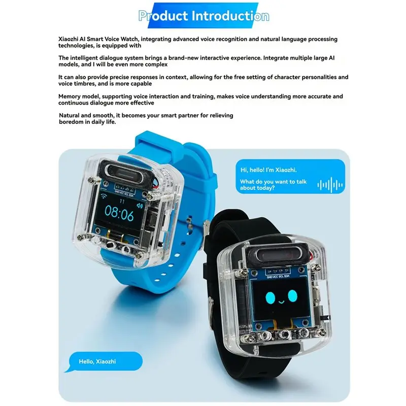 B50B-Xiaozhi AI Smart Voice Watch DIY Electronic Watch Kit 0.96Inch OLED Display Electronics Project Lake Blue