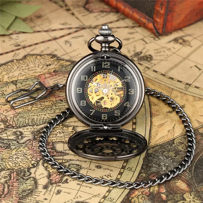 Antique Style Hollow Web Men Women Handwinding Mechanical Pocket Watch Manual Skeleton Clock Arabic Number Dial FOB Chain reloj