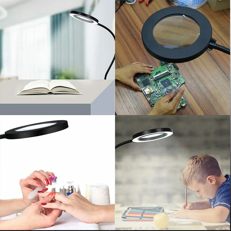 LEDライト付き多機能デスクランプ拡大鏡、手、はんだルーペ、修理用拡大鏡ツール
