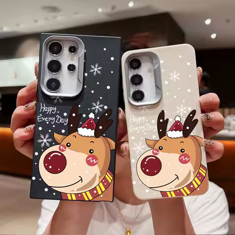 Christmas Elk Deer Case For Samsung Galaxy S24 S23 S22 Ultra S21 S20 FE A16 A14 A34 A15 A25 A35 A52 A53 A54 A55 5G Soft Cover