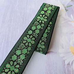 10yards/lots Woven Jacquard Ribbon 5cm black background green flowers pattern IS-2934